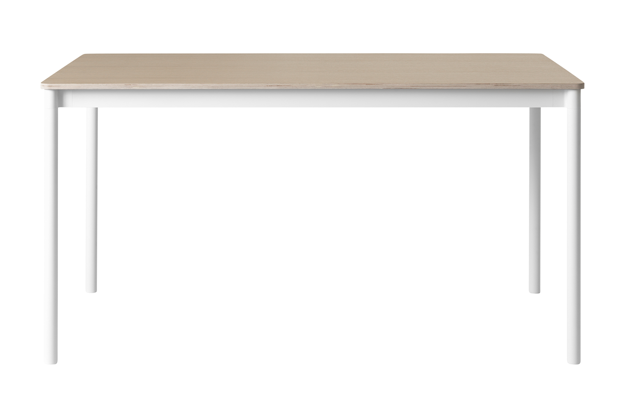 Muuto Base Table Tisch mit heller Holzplatte und weißem Gestell, moderner Esstisch.