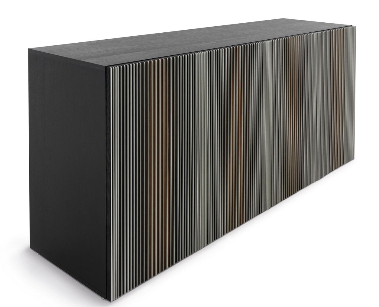 Carlos Anrichte Buche Mokka: Moderne Anrichte mit vier Türen und vertikalem Lamellendesign.
