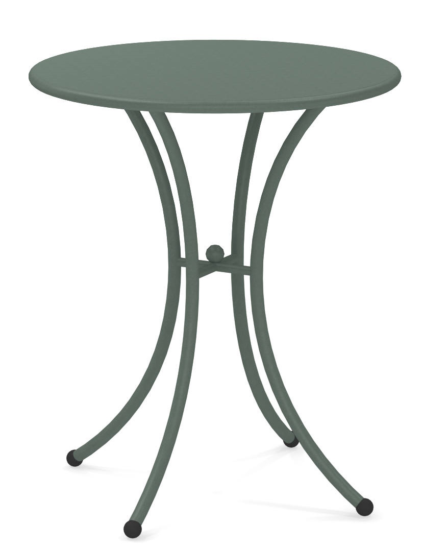 Pigalle Tisch rund Outdoor Emu, grüner Gartentisch mit filigranem Metallgestell für Terrasse und Balkon.
