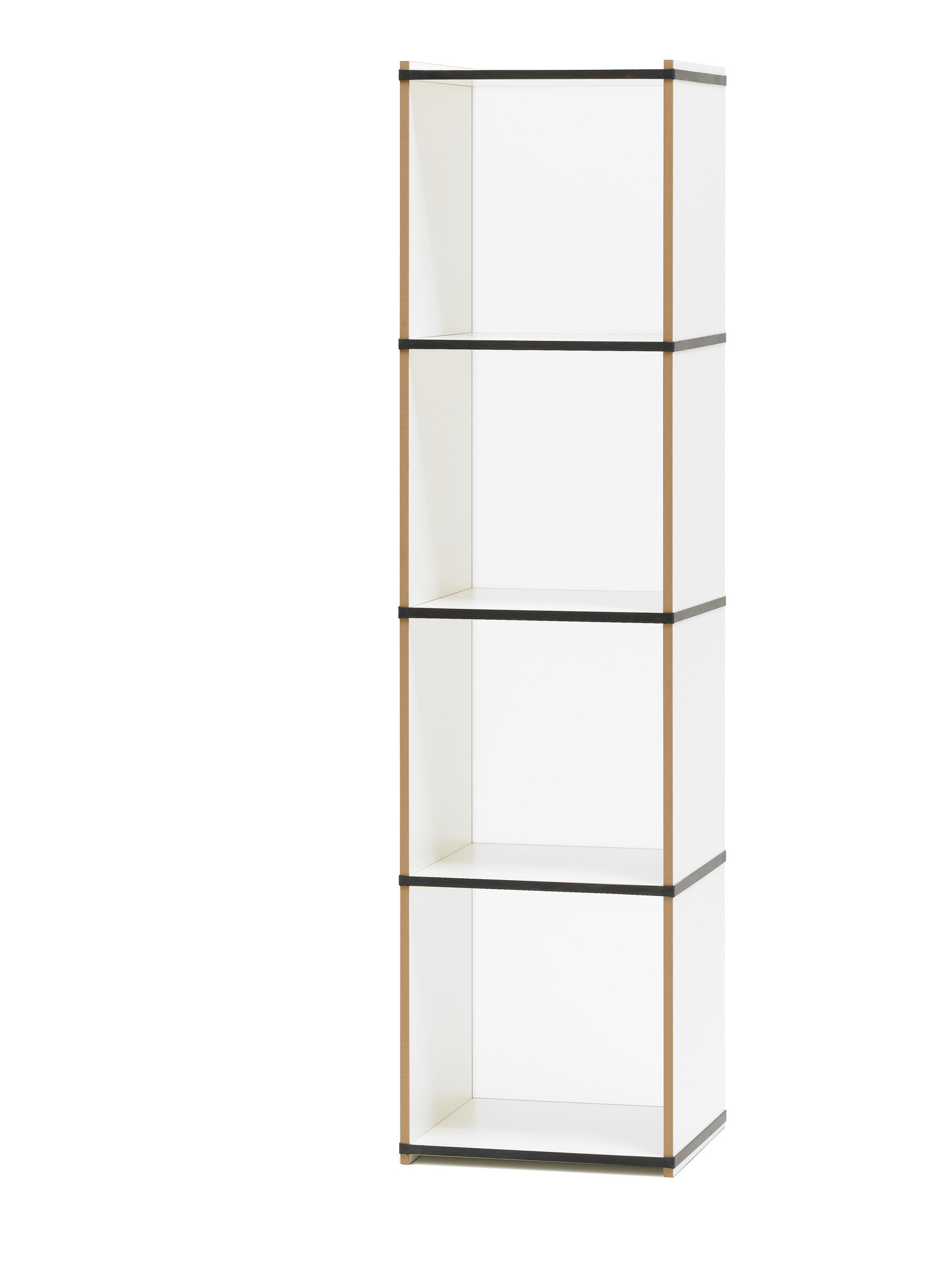 Tojo Aktenpack Regal: Weißes, modernes Regal mit vier Fächern für Büro und Wohnraum.