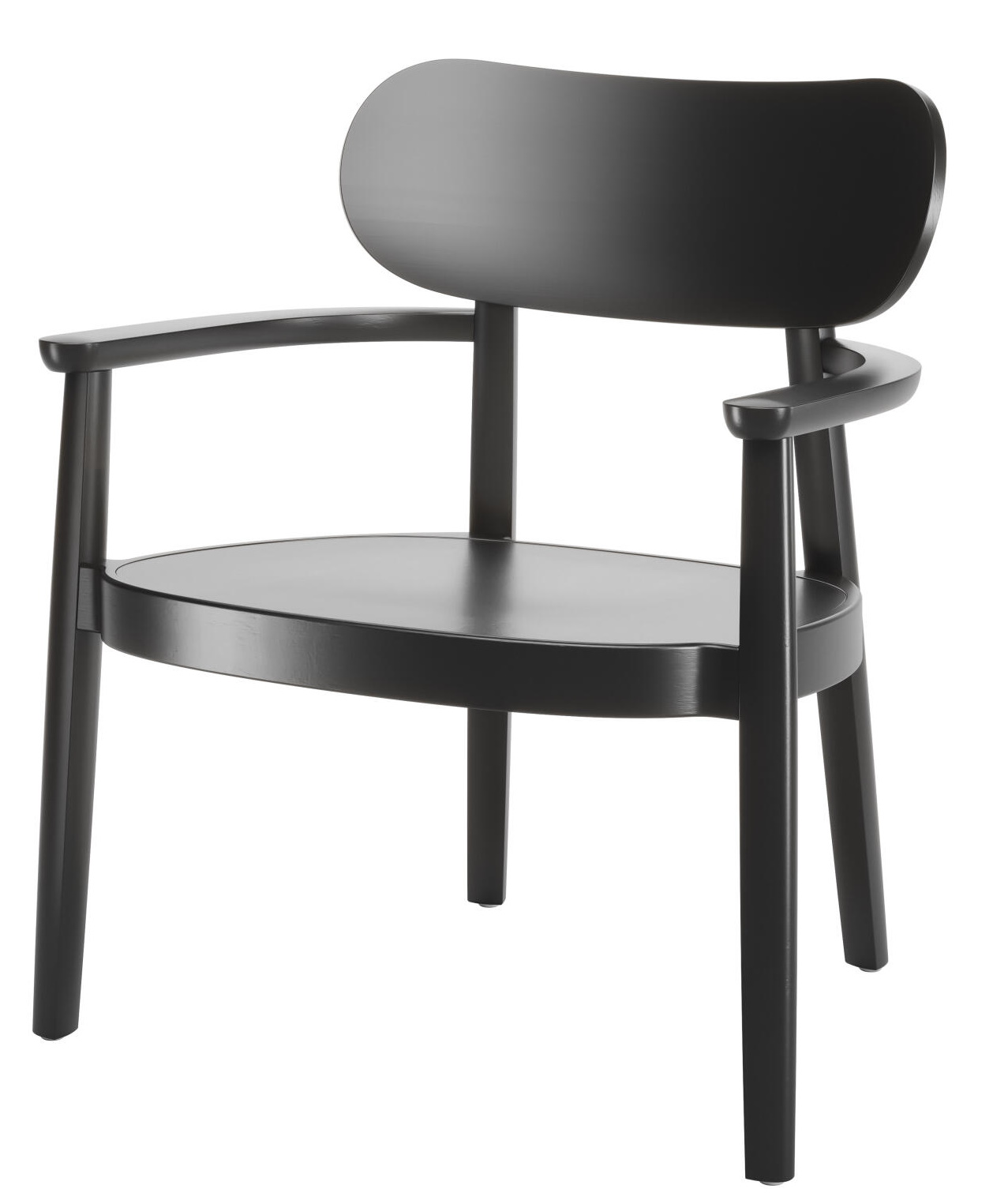 Schwarzer Holzsessel mit Armlehnen im Thonet-Stil, modernes Design für Esszimmer und Wohnbereich.