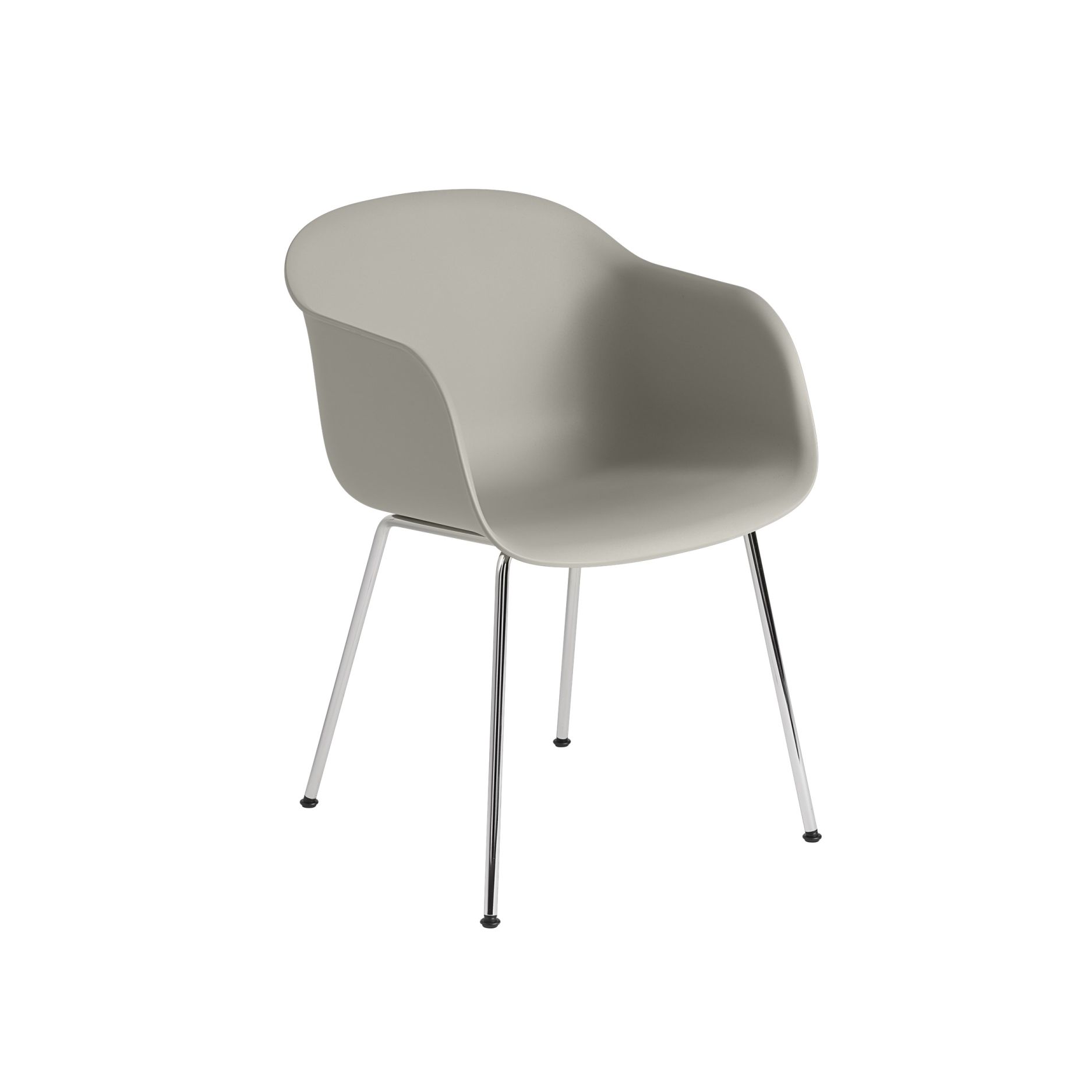 Grauer Fiber Armchair von Muuto mit verchromtem Stahlrohrgestell, moderner Design Stuhl für Esszimmer und Büro.