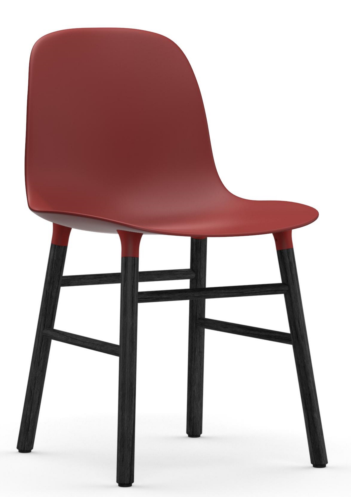 Normann Copenhagen Form Chair Stuhl in Rot mit schwarzem Holzgestell, modernes Design für Esszimmer und Wohnbereich.