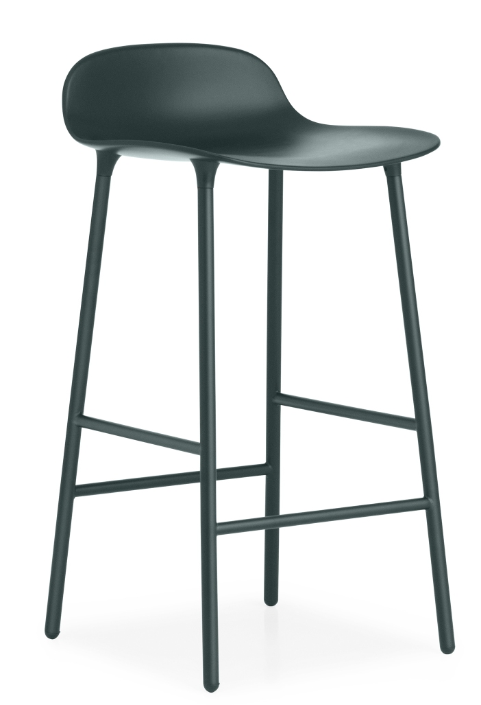 Normann Copenhagen Form Barhocker H 65 cm aus Stahl in Dunkelgrün, minimalistisches Design für moderne Küchen.