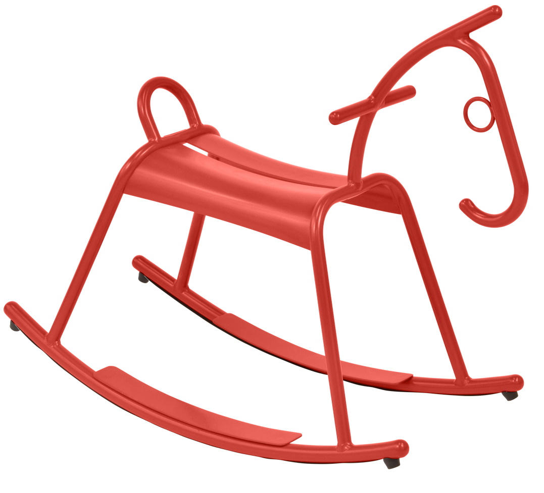 Rotes Adada Schaukelpferd für den Außenbereich. Modernes Design Schaukelpferd aus Metall für Kinder.