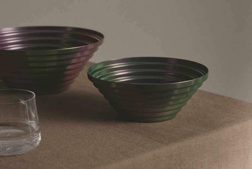 Alessi Maya Schale, rund, grün-lila, Ø 25 cm. Dekorative Designschale für Obst, Salate und mehr.