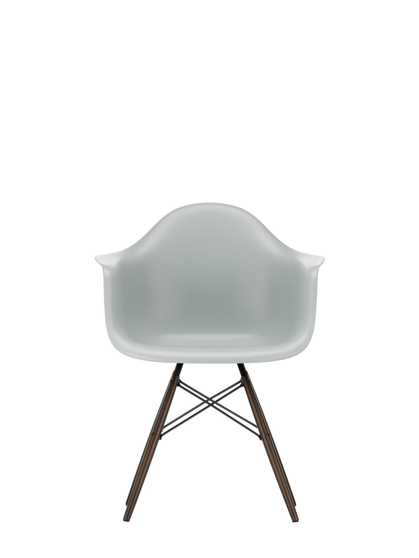 Eames Plastic Arm Chair DAW Stuhl in Weiß mit Ahorn-Holzgestell von Vitra.