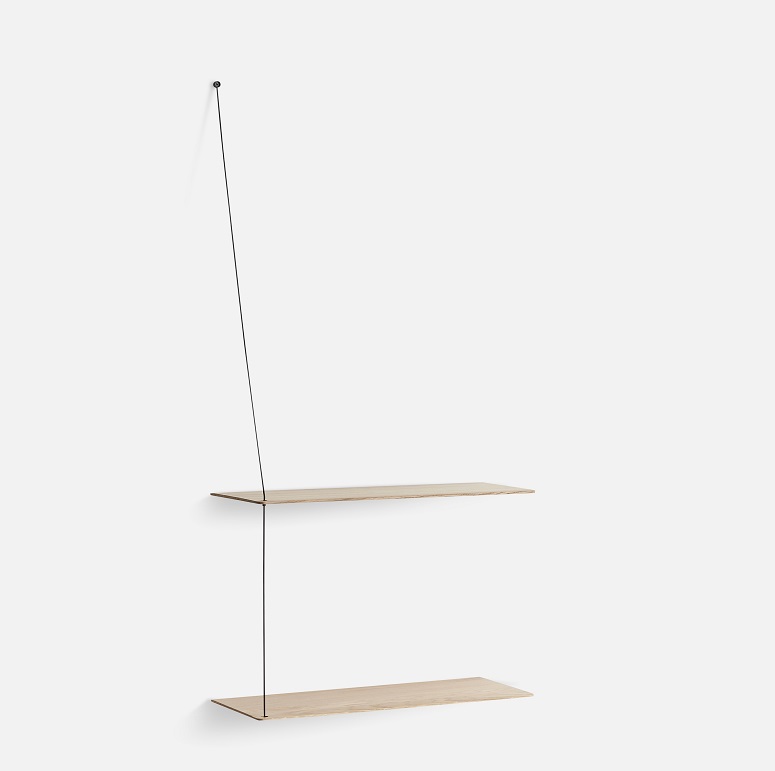 Stedge wandplank, breedte 60 cm, Woud-eiken, wit gepigmenteerd