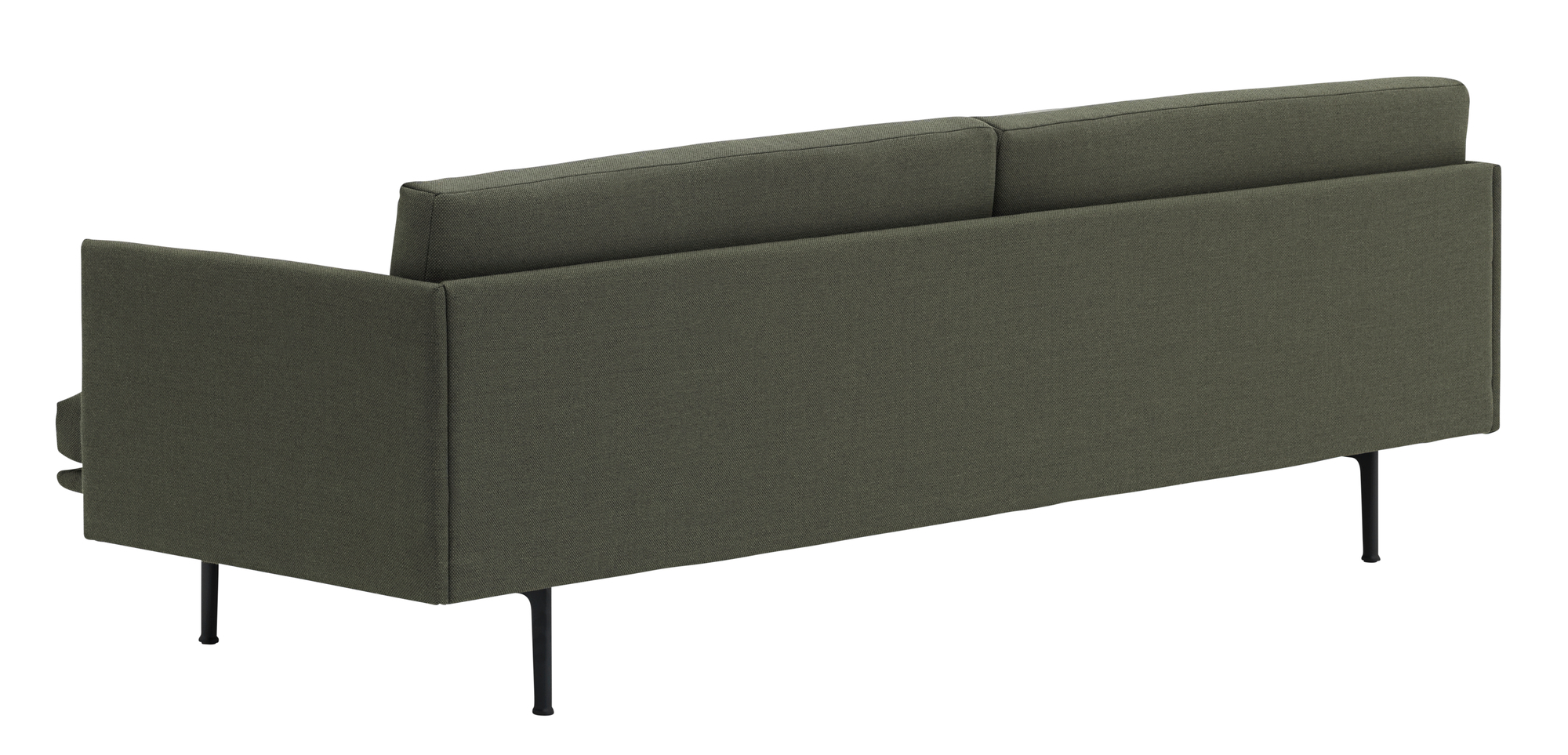 Rückansicht des Muuto Outline Sofas in Olivgrün, ein modernes 3-Sitzer Sofa mit minimalistischem Design.