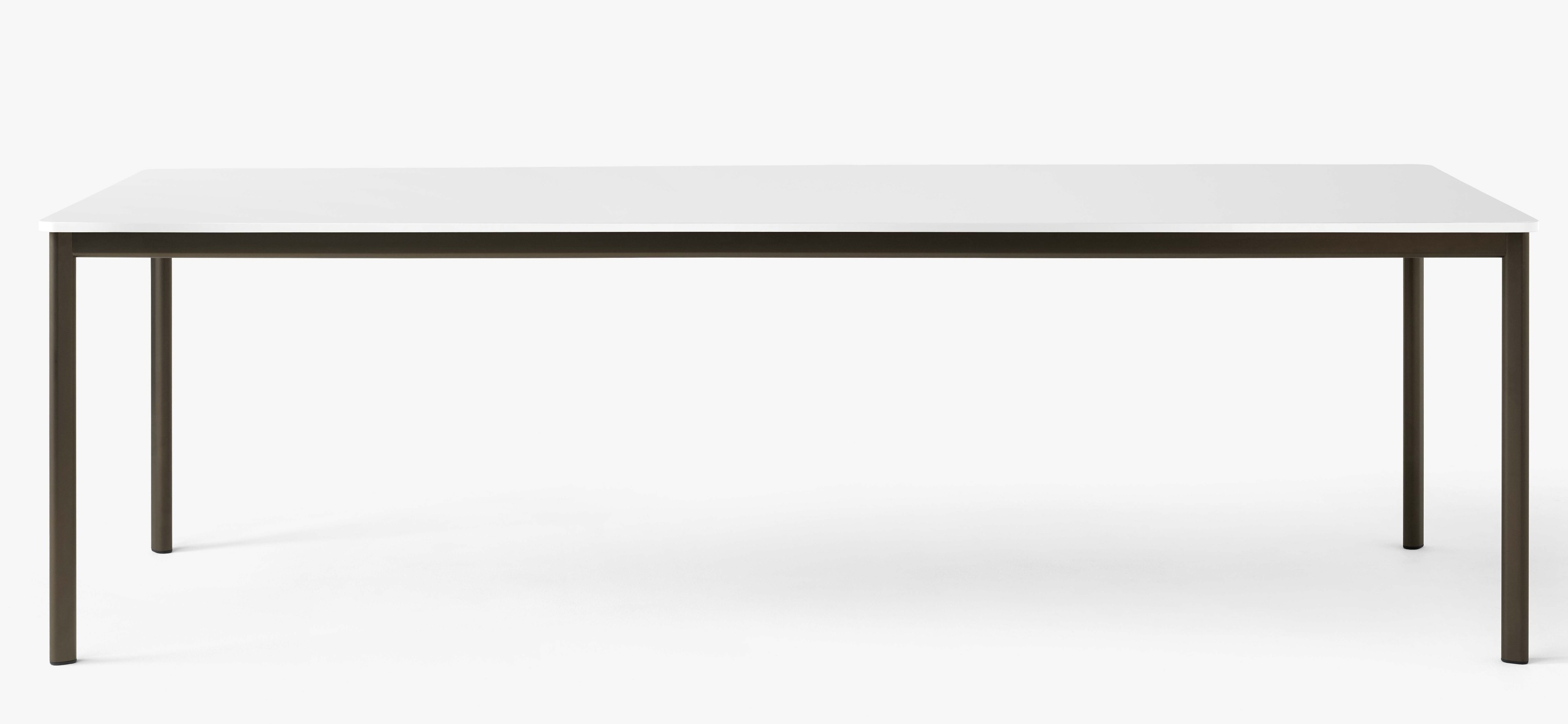 AndTradition Drip Table mit weißer Tischplatte und braunem Metallgestell für Esszimmer oder Büro.