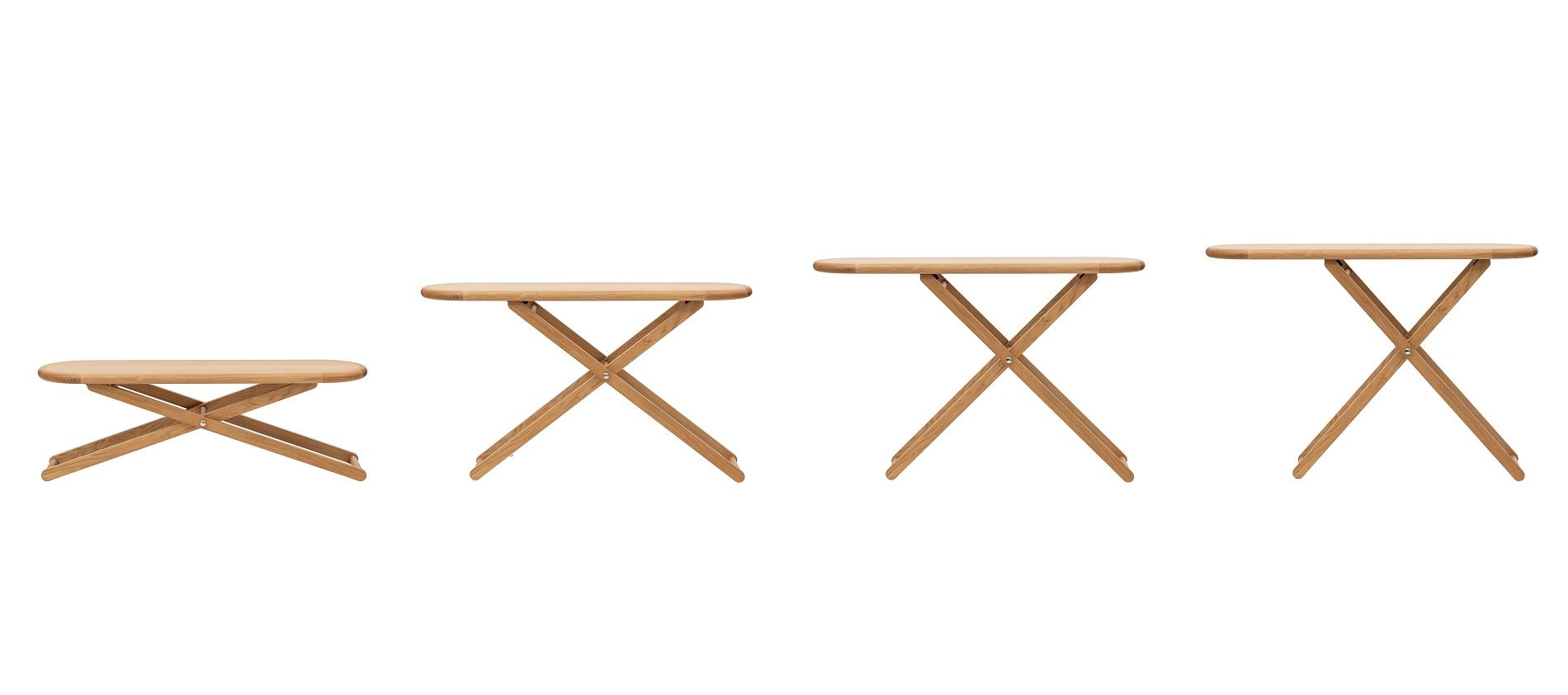 Cinderella Table von Design House Stockholm, höhenverstellbarer Holztisch, Bügeltisch und Beistelltisch.