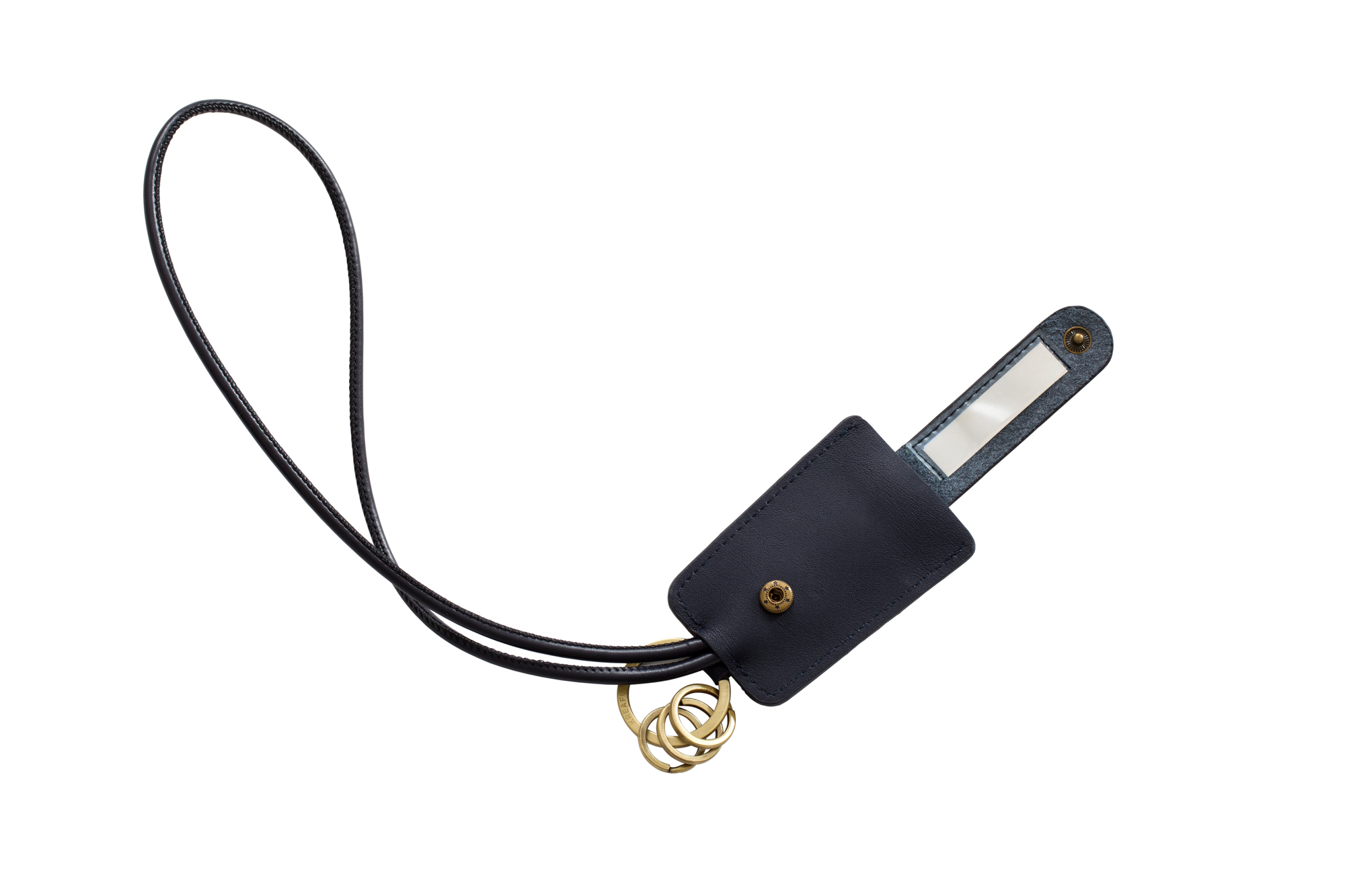 Schwarzer cCHAIN Schlüsselanhänger von Kreafunk mit USB-Kabel und goldenen Schlüsselringen, freigestellt auf weißem Hintergrund.