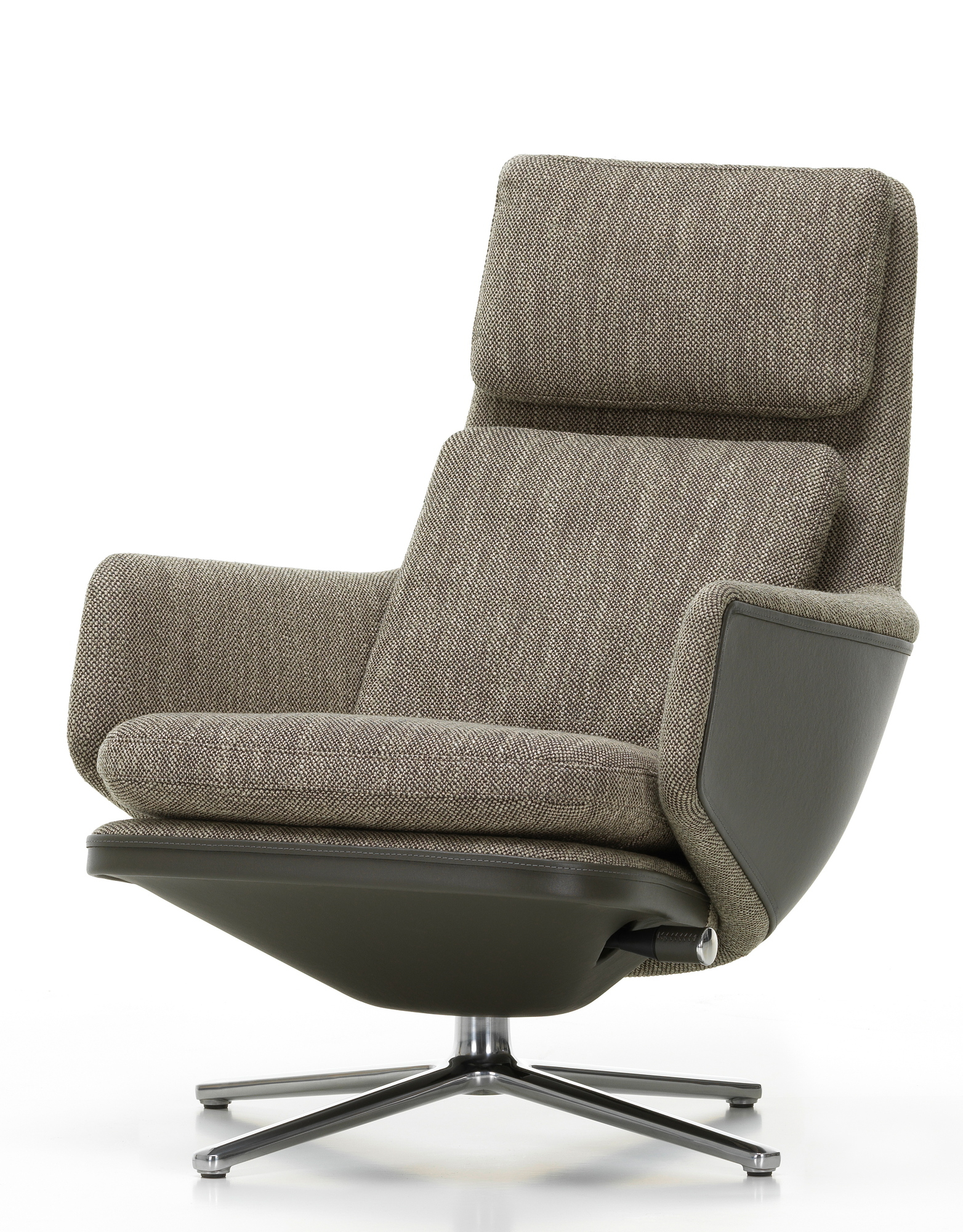 Grand Relax Sessel von Vitra in braun melierter Stoffausführung mit Drehfuß und hoher Rückenlehne.