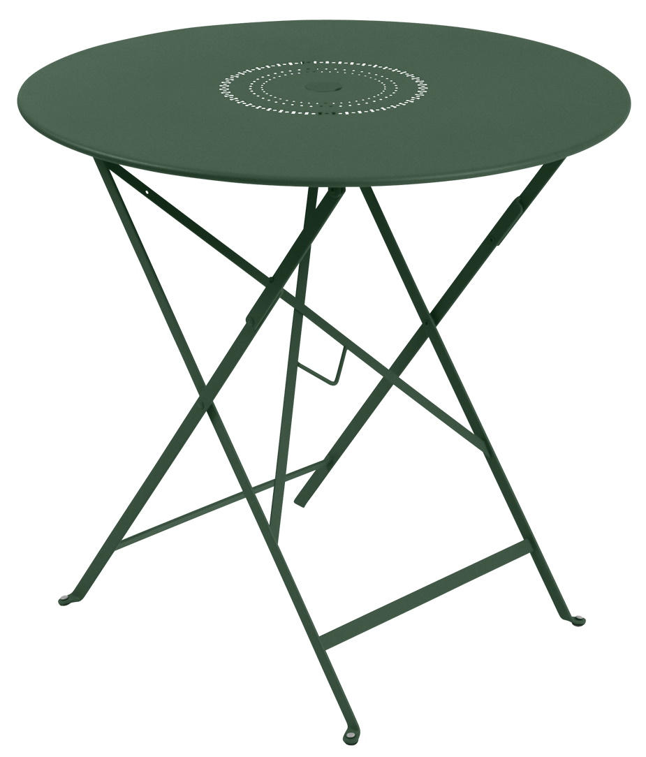 Floréal Tisch Outdoor von Fermob, runder Gartentisch aus Metall in Waldgrün, klappbar und wetterfest.
