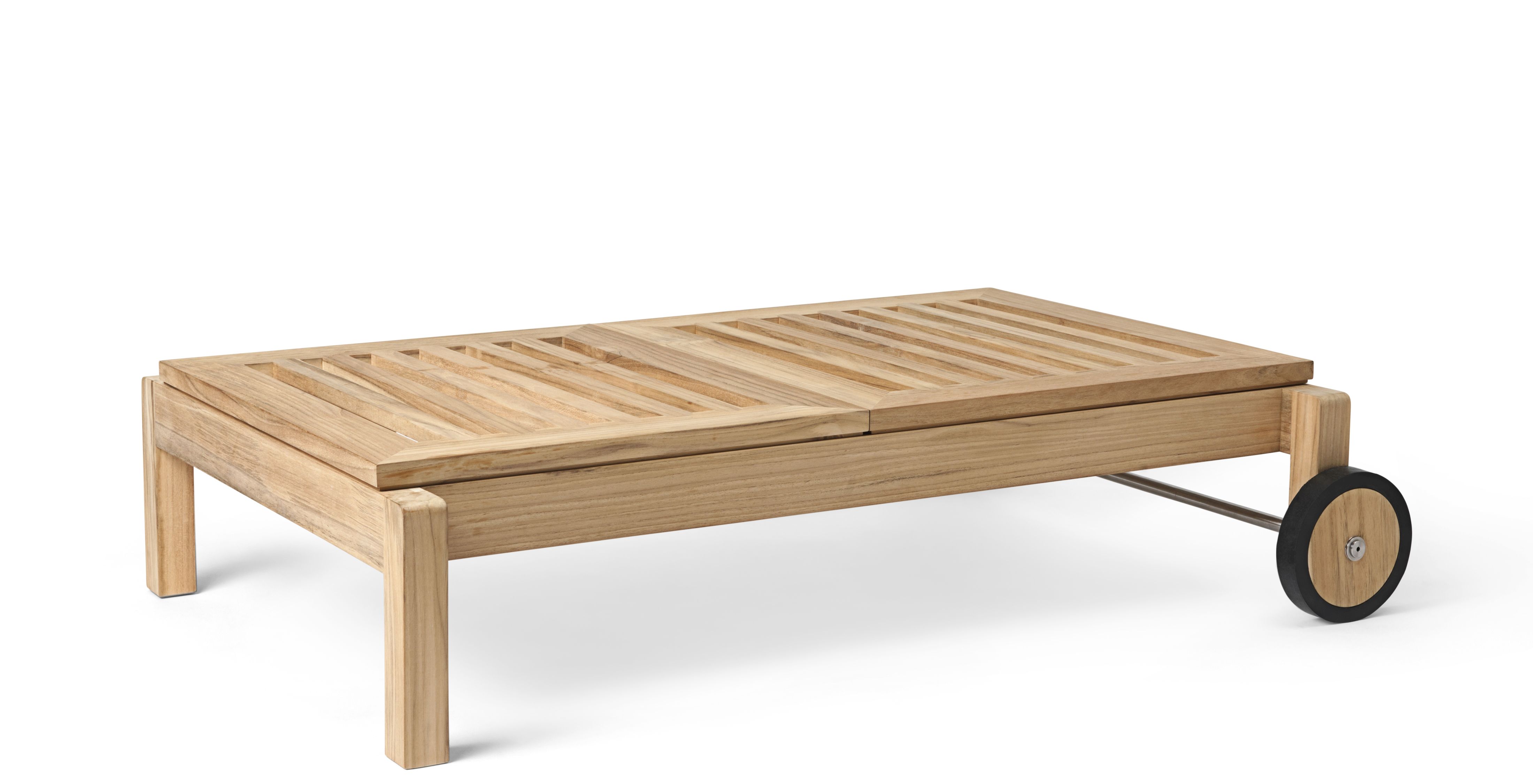 AH604 Teak Gartenliege von Carl Hansen & Søn, Outdoor Liege mit Rollen.