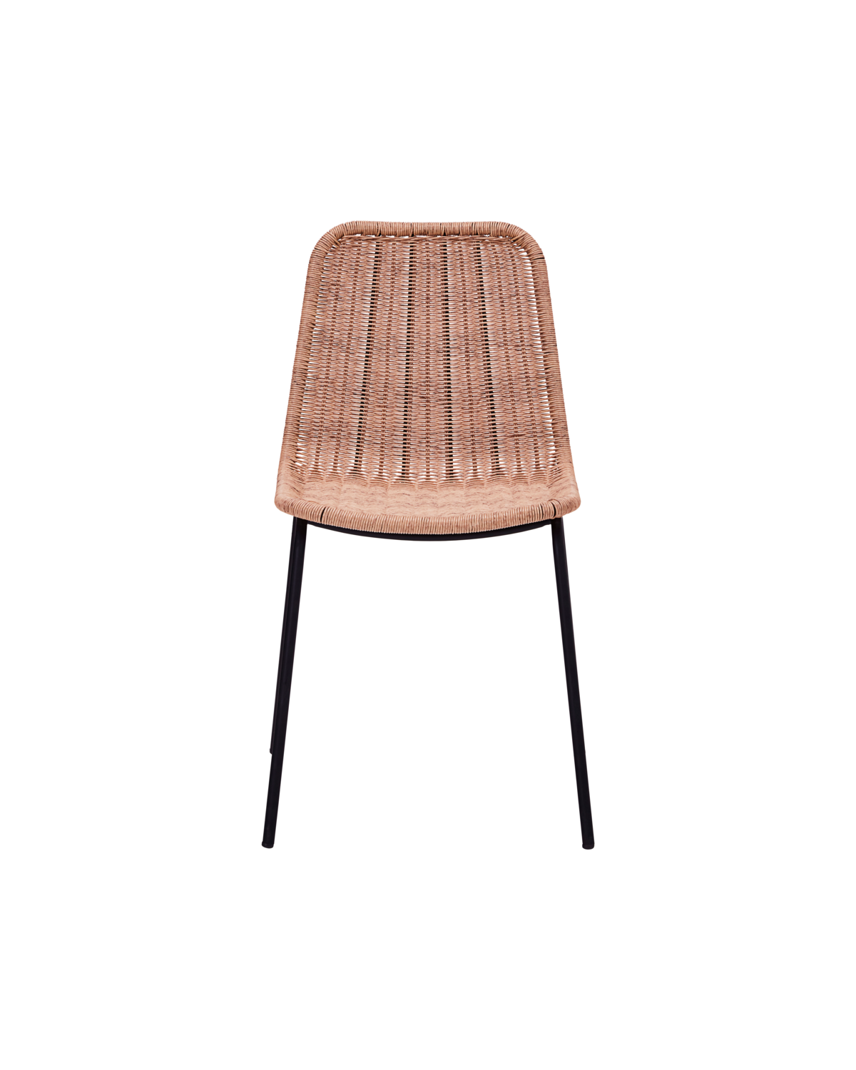 HDHapur Stuhl für drinnen und draußen, naturfarbenes Rattan, schwarze Metallbeine, modernes Design.