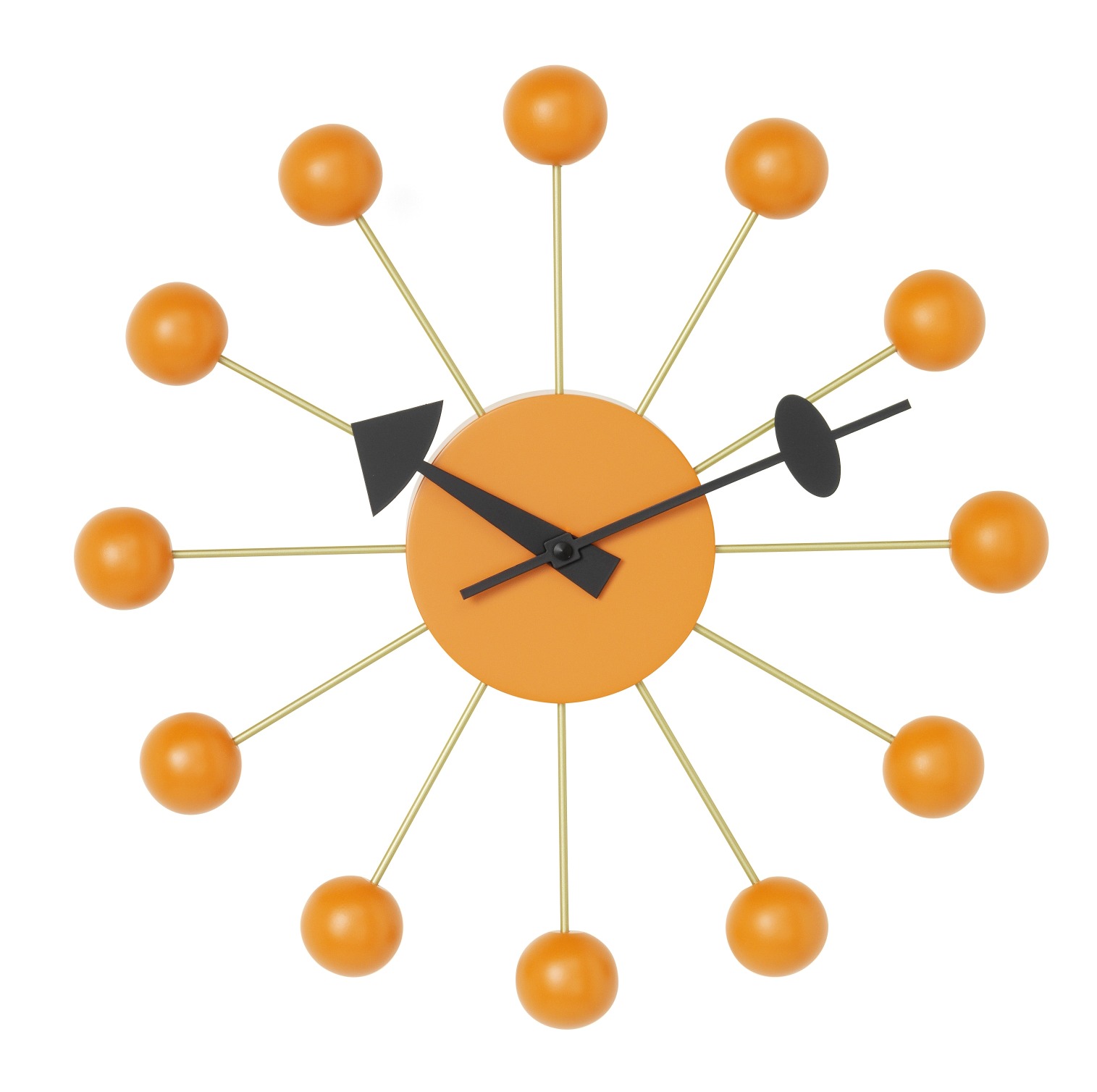 Orange Ball Clock Wanduhr von Vitra: Moderne Wanduhr mit Kugeln und schwarzem Zeiger.