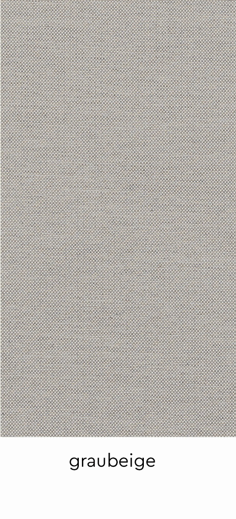 Detailaufnahme des beigegrauen Conmoto Tension Sitzkissen-Stoffes für Wangenbank, Textur und Farbe.
