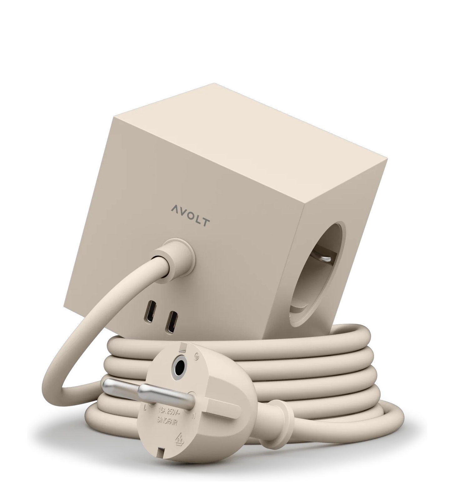 Square 1 - Avolt stopcontactblok met USB-C, dfp Design, zandkleur