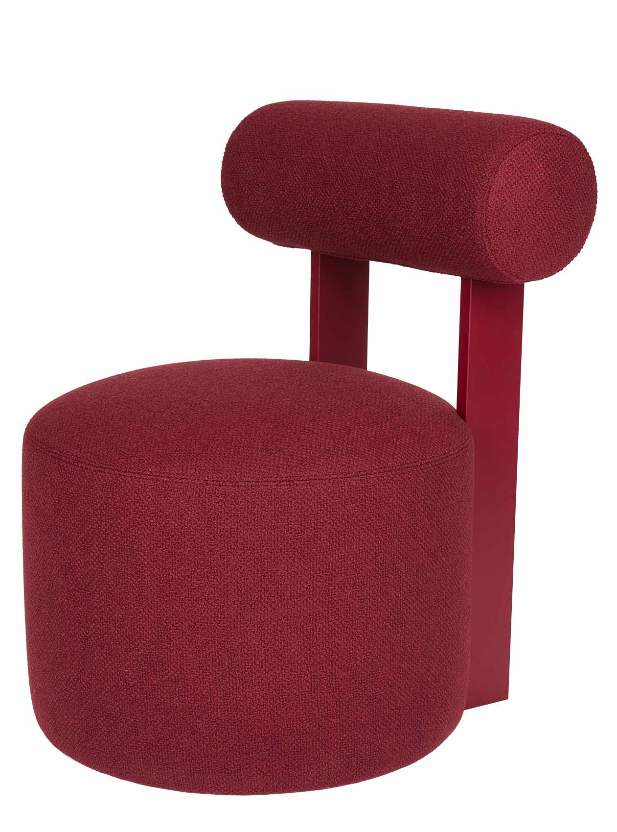 Faye Hocker von Schönbuch, gepolsterter Sitzhocker mit Rückenlehne in Rot, modernes Möbeldesign für Wohnzimmer.