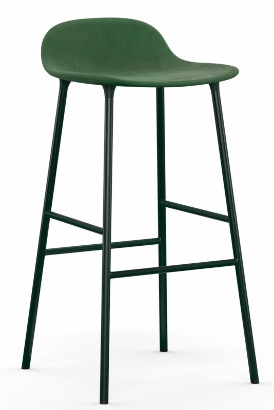 Normann Copenhagen Form Barhocker, H 75 cm, mit grüner Sitzfläche und schwarzem Stahlgestell.