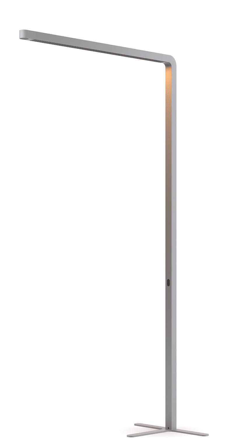 Moderne, graue Team Agile Stehleuchte mit LED-Licht und minimalistischem Design für Büro und Wohnraum.