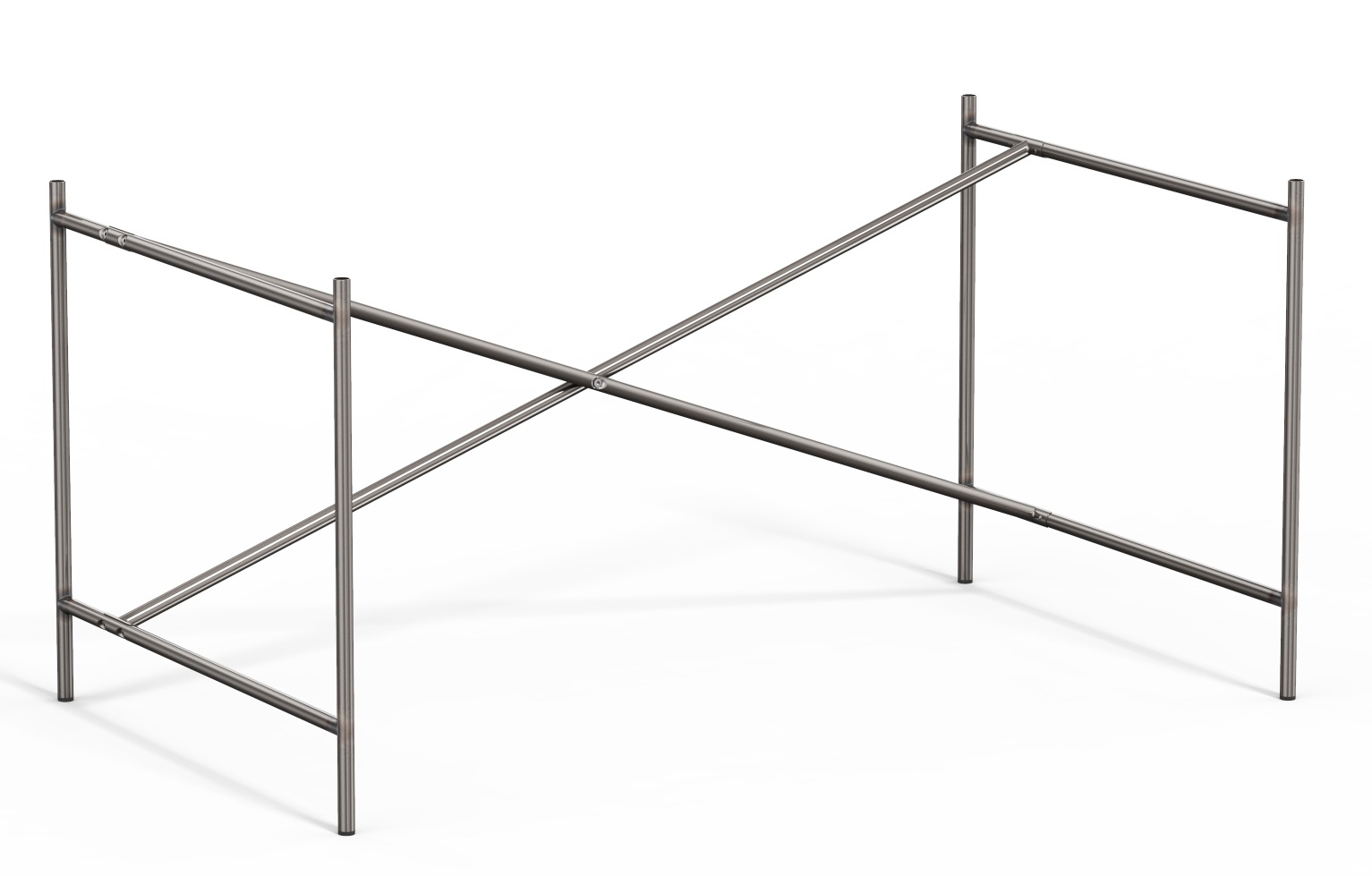 Detailaufnahme des Eiermann Tischgestells von Richard Lampert, minimalistisches Design aus verchromtem Stahlrohr.