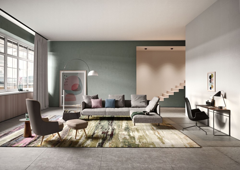 FK 6725-3G Sessel von Walter Knoll in modernem Wohnzimmer mit Sofa und Teppich.