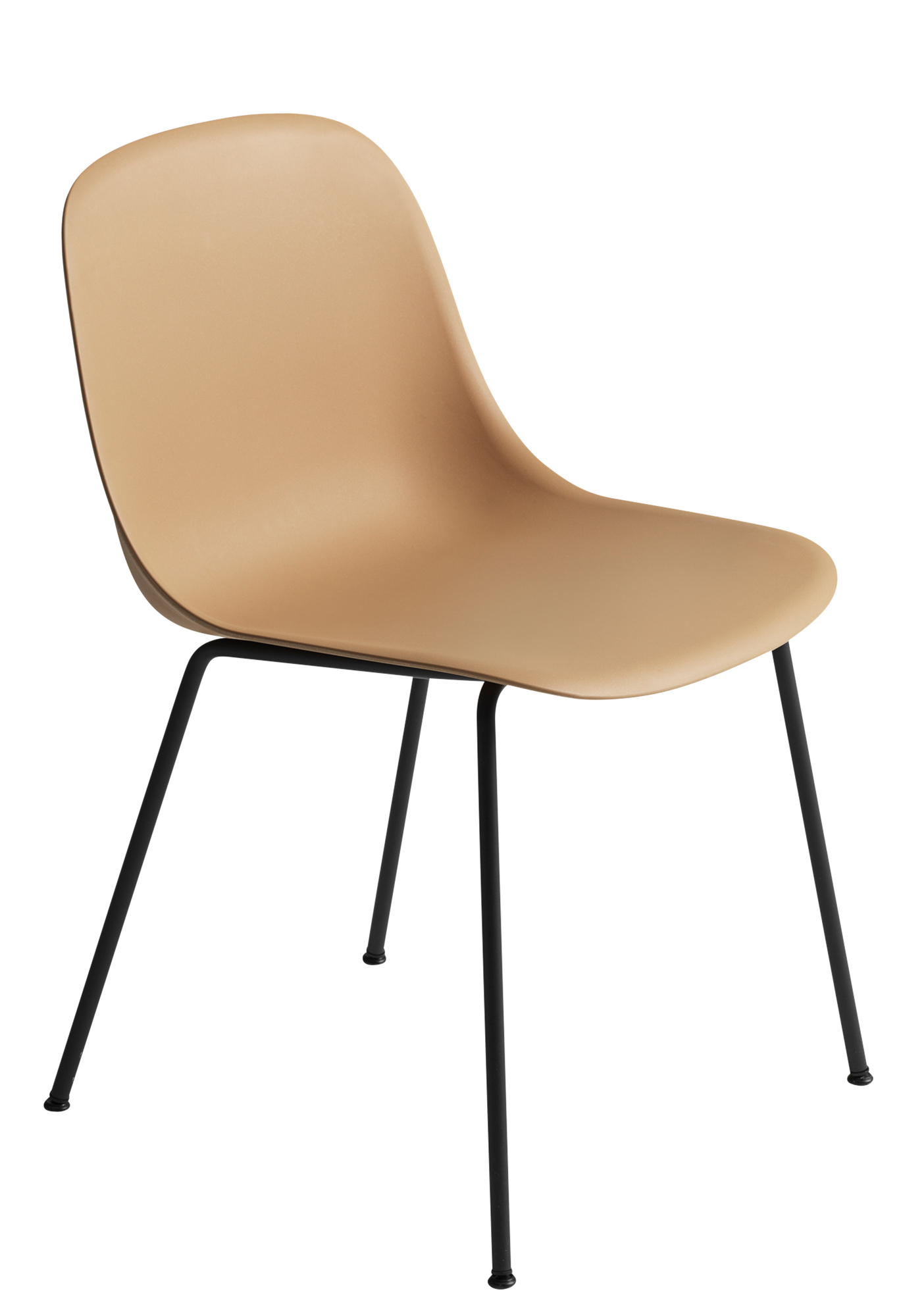 Muuto Fiber Side Chair: Beiger Stuhl mit minimalistischem Design und schwarzem Stahlrohrgestell.