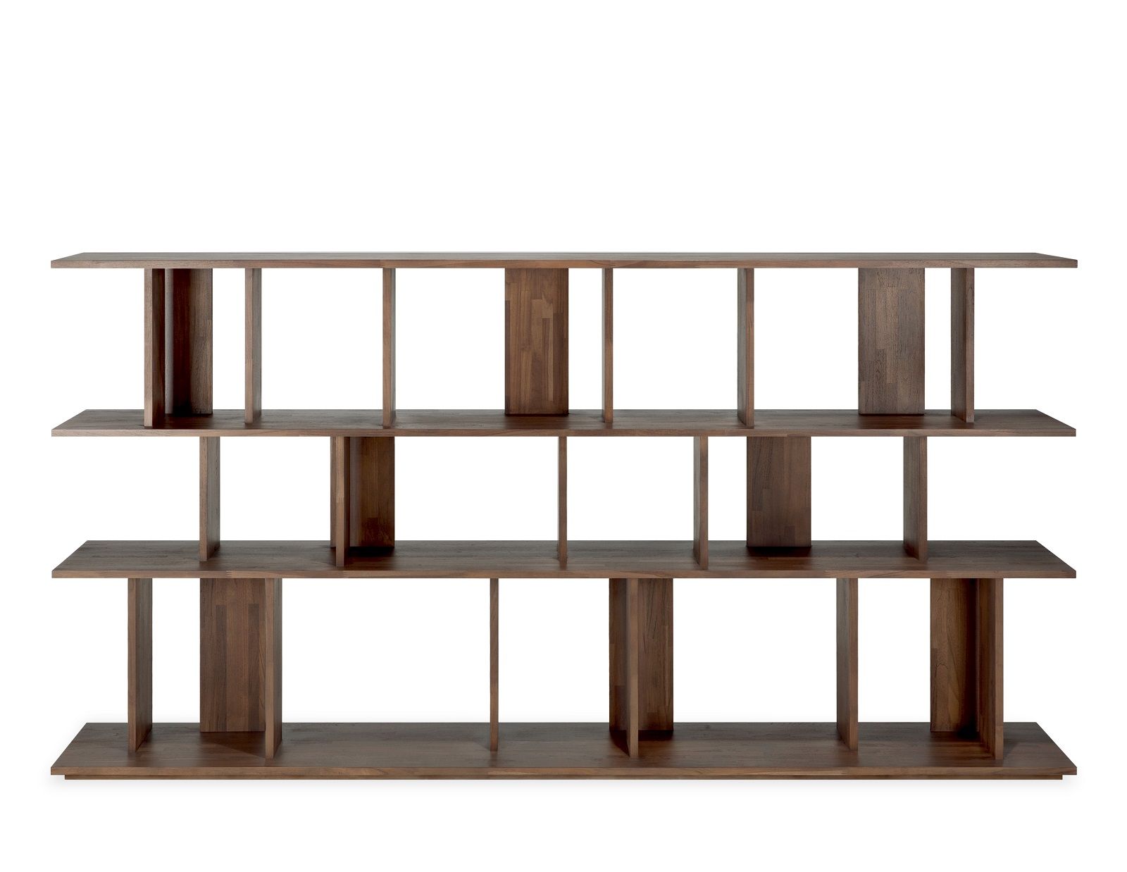 Braunes Teakholzregal "Irregular" von Ethnicraft mit drei Ebenen und ungewöhnlichem Design.