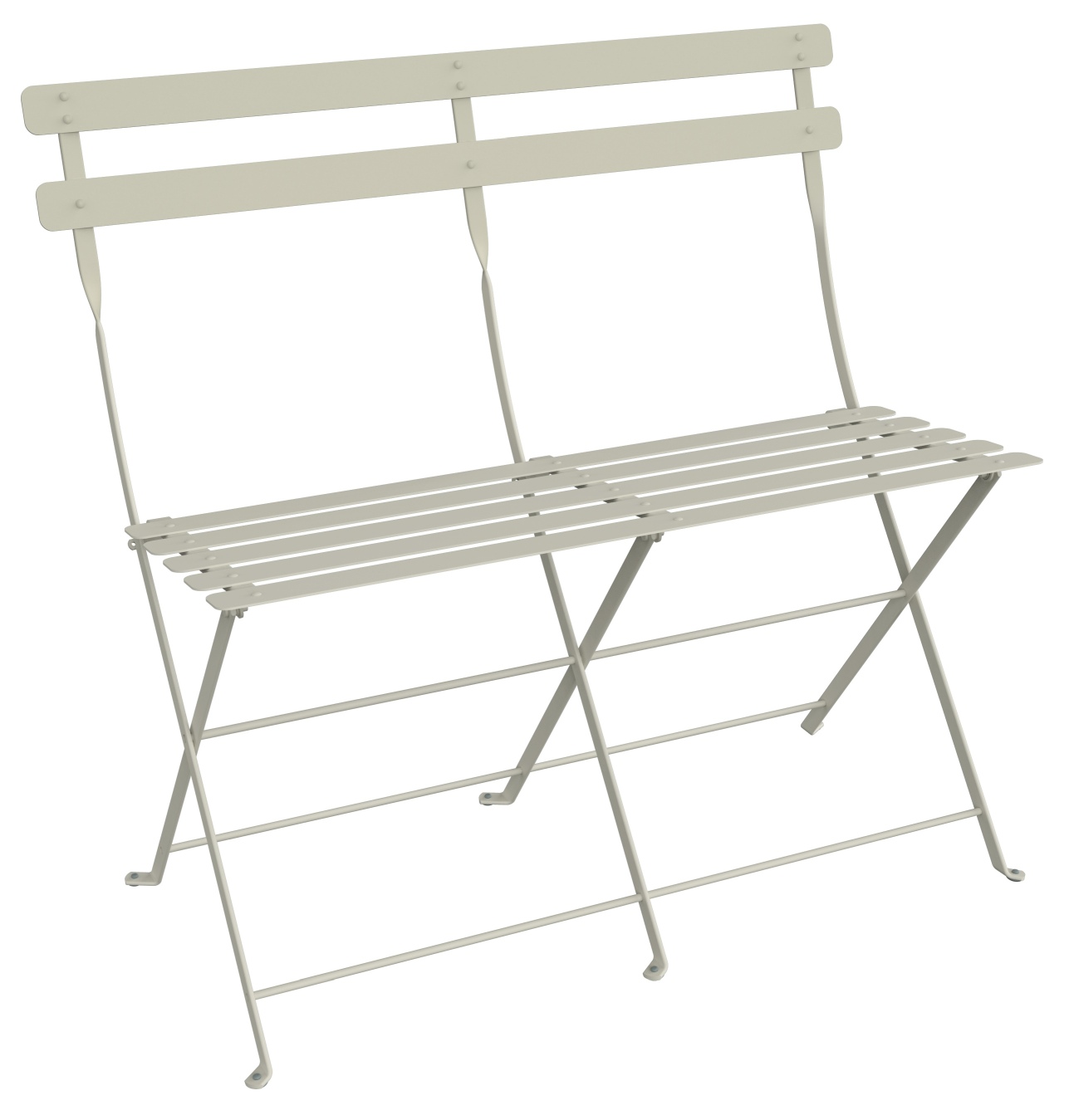 Bistro Klappbank für den Außenbereich, 2-Sitzer Gartenbank aus Metall in Hellgrau, ideal für Balkon und Terrasse.