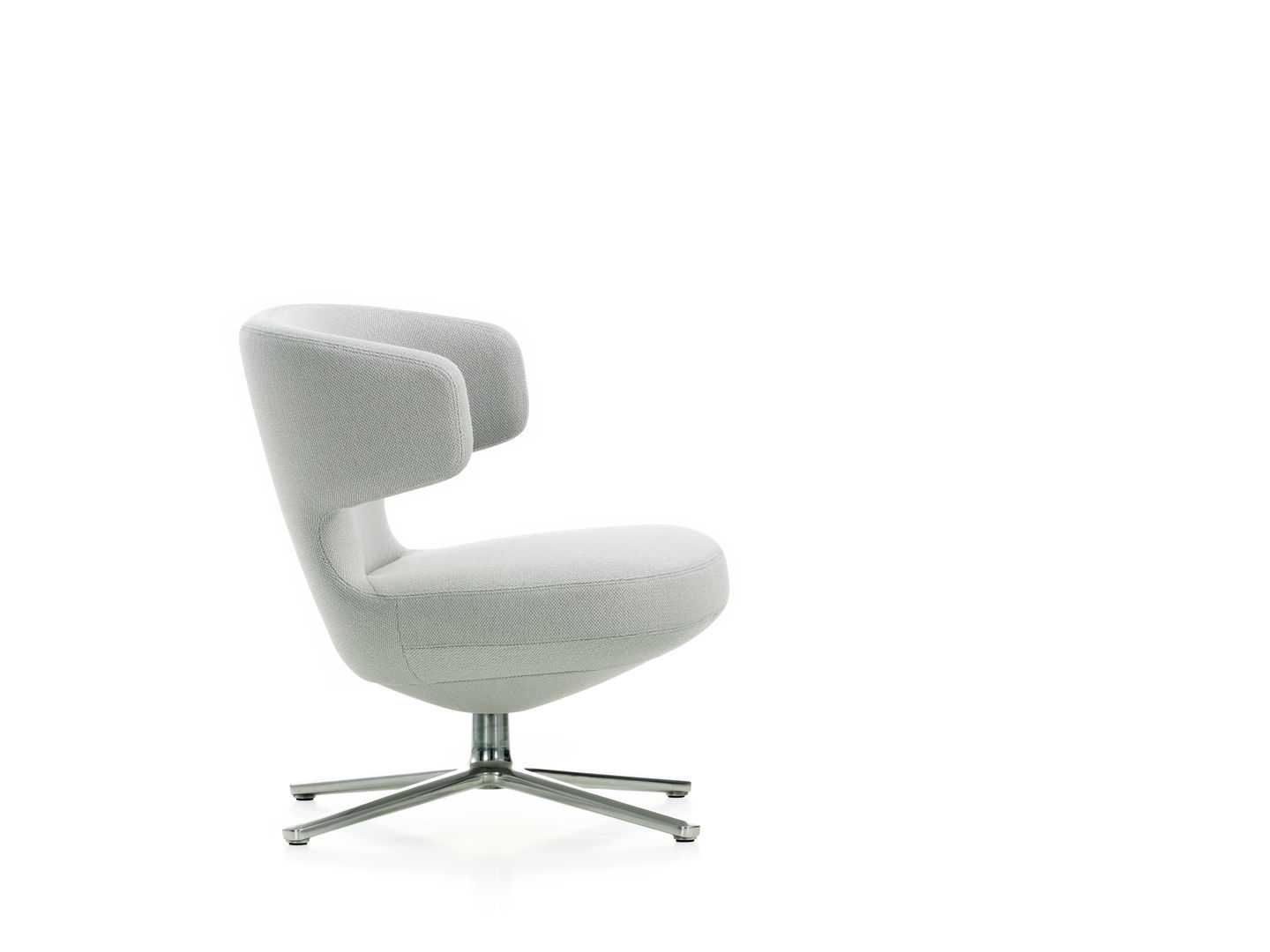 Grauer Petit Repos Sessel von Vitra mit Drehfuß aus Aluminium, seitliche Ansicht.
