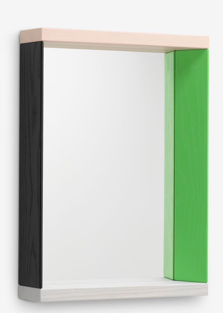 Vitra Colour Frame Spiegel mit Rahmen in Schwarz, Grün und Naturholz, modernes Design.