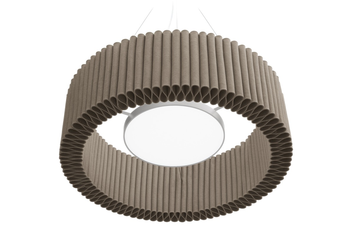Beige Welle Deckenleuchte von HEY-SIGN, Filzlampe mit runder LED-Beleuchtung und Aufhängung.