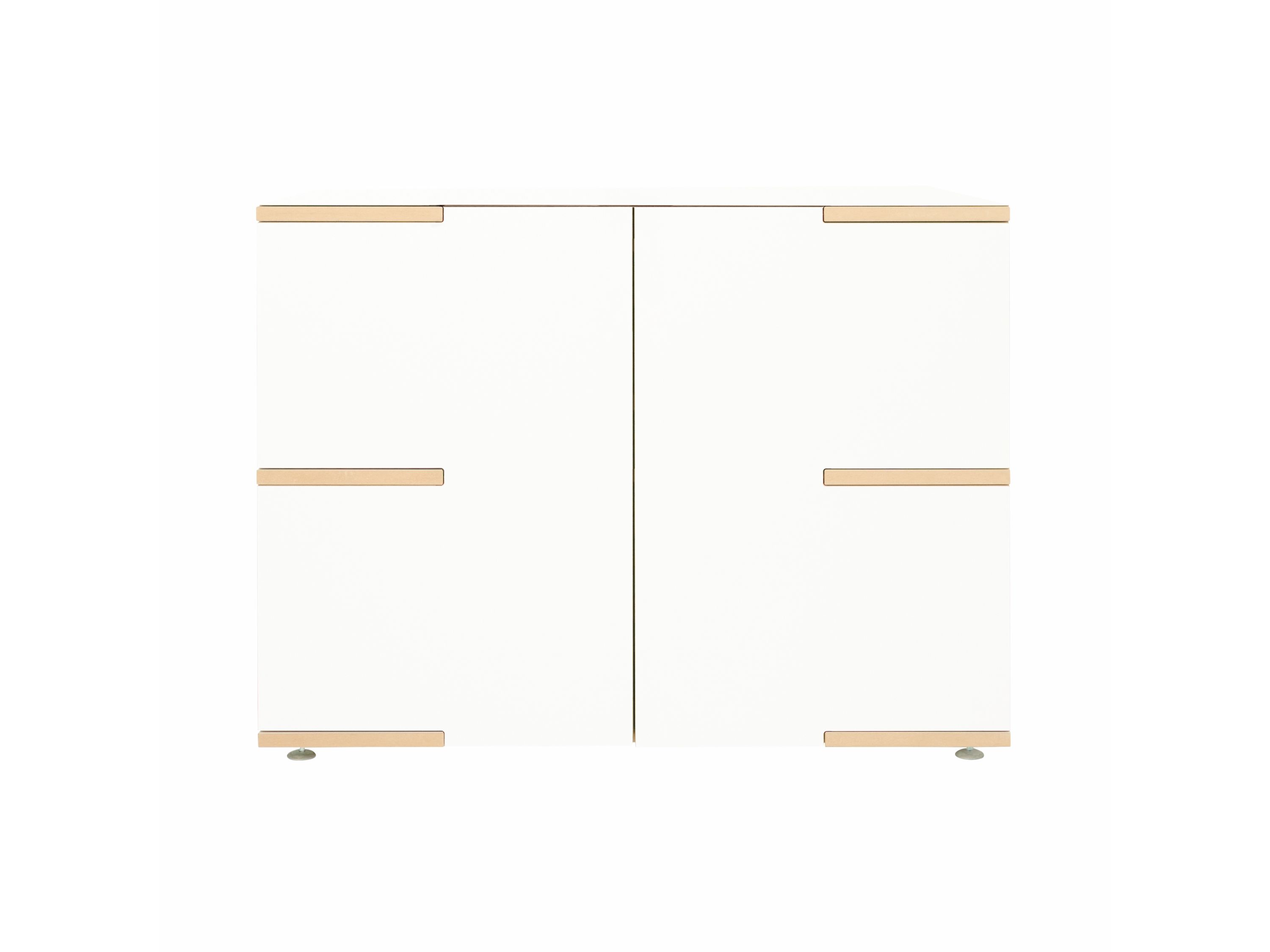 Weißes Tojo Stau Sideboard mit zwei Türen und hellen Holzdetails für modernes Wohnen.
