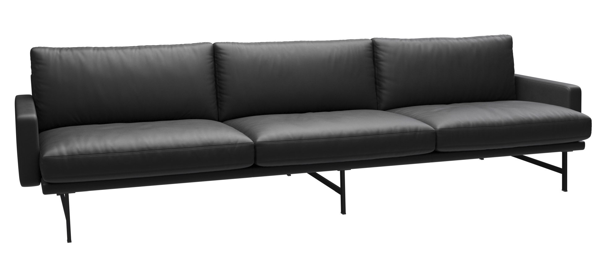 Schwarzes Lissoni Sofa von Fritz Hansen, modernes Design mit Lederbezug und filigranen Metallfüßen.