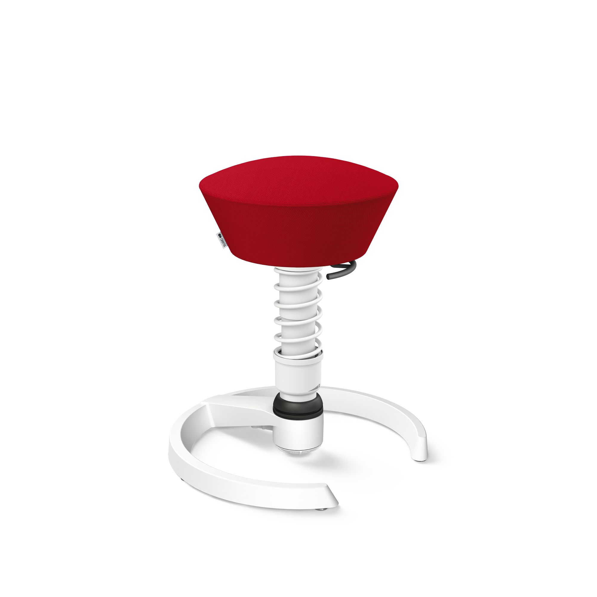 Aeris Swopper Bürostuhl in Rot mit weißem Fußkreuz und Feder für ergonomisches Sitzen.