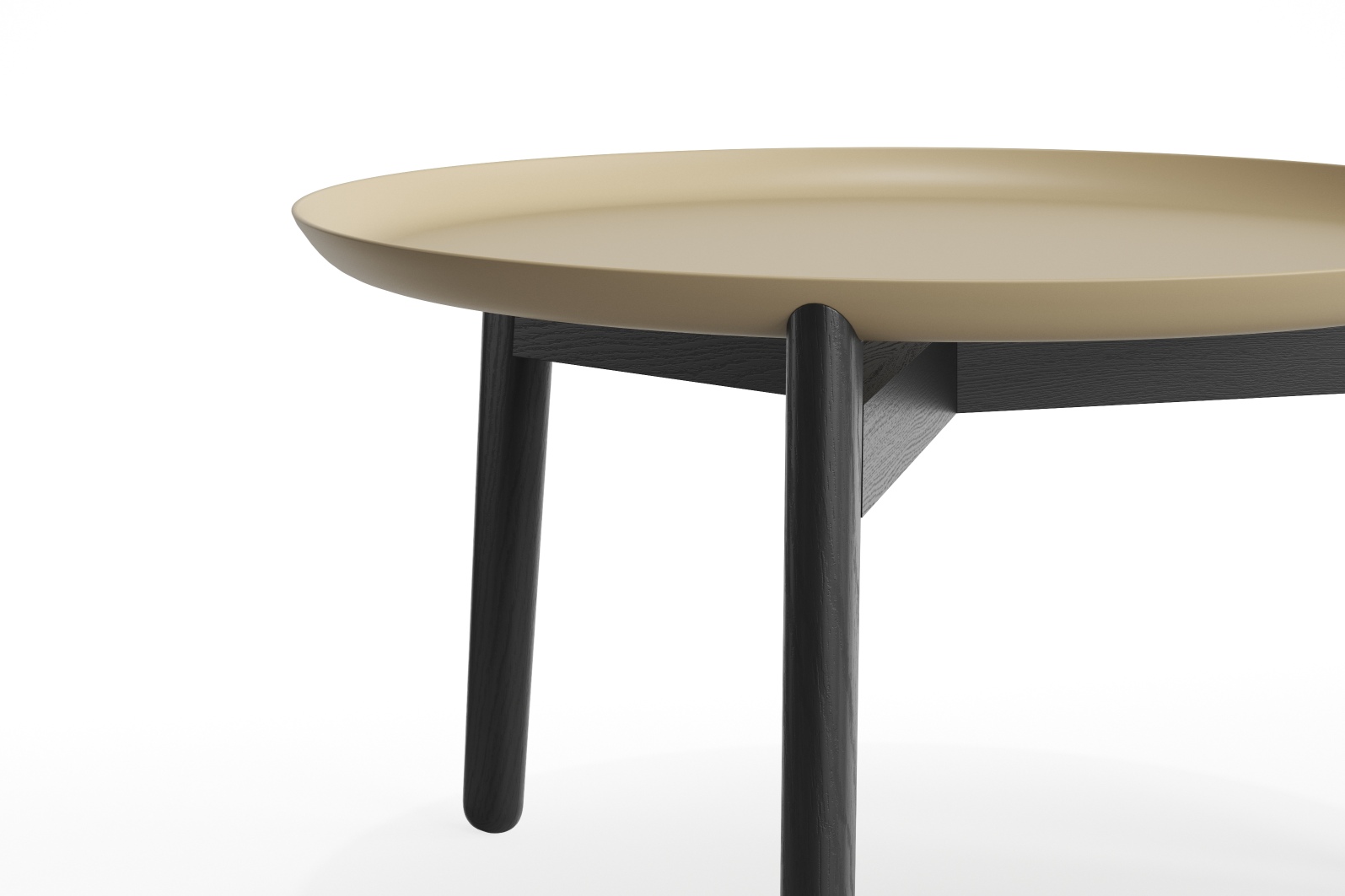 Detailaufnahme: Plaisir Beistelltisch mit Aluminium-Tischplatte und schwarzen Holzbeinen, modernes Design für Wohnzimmer.
