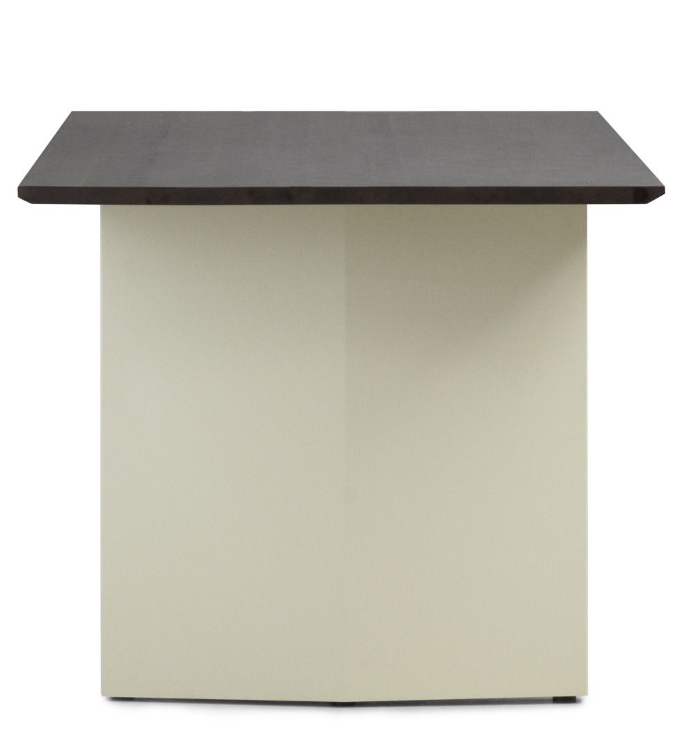 Normann Copenhagen Panel Tisch, Esstisch mit dunkler Tischplatte und beigem Untergestell, moderne Möbel für Esszimmer.
