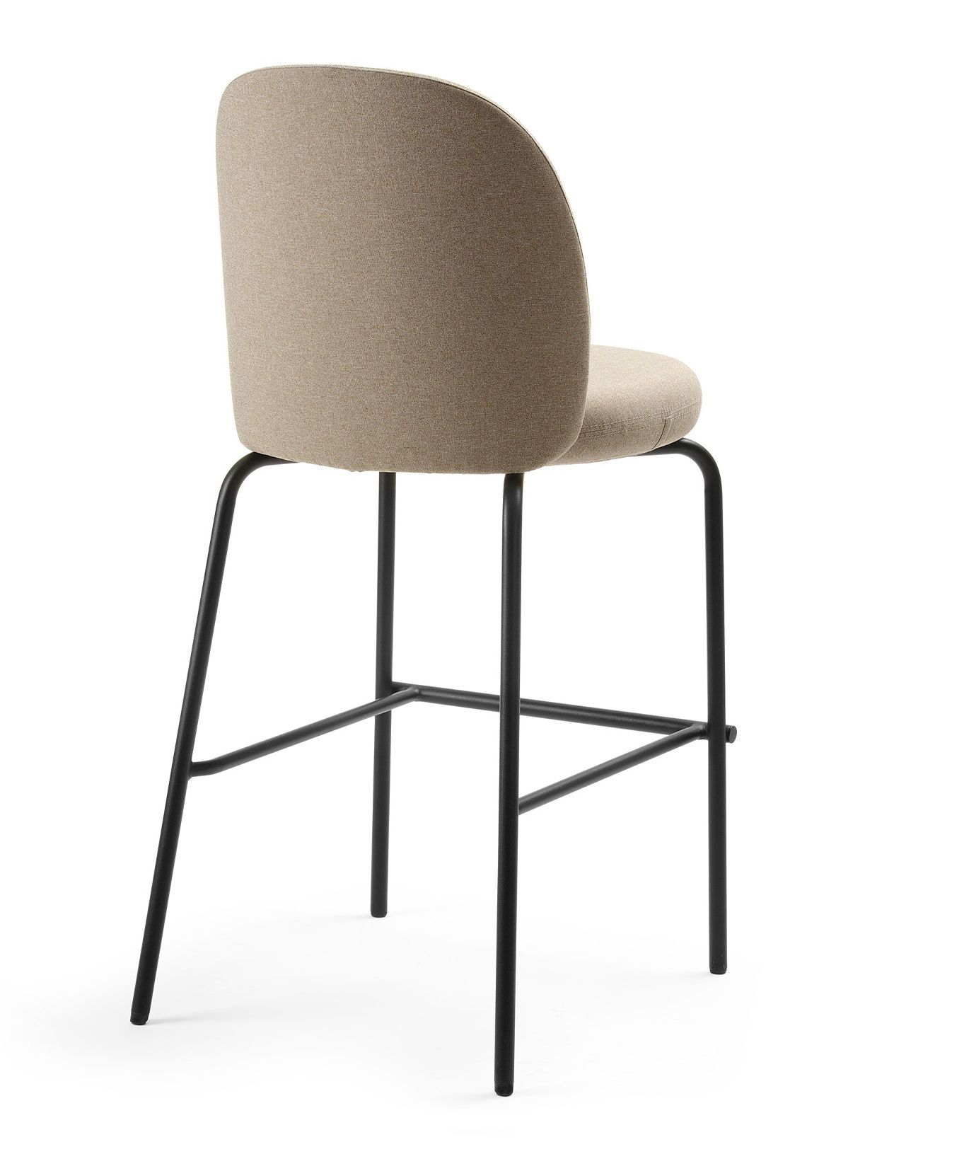 Beige FS K H Barhocker von Bejot mit schwarzem Metallgestell, Ansicht von hinten.