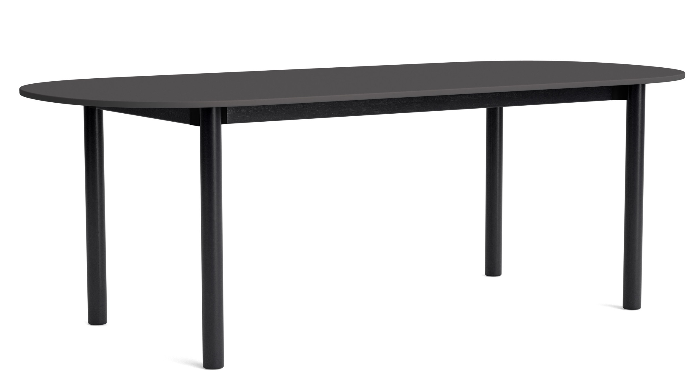 Annex Table Oblong Esstisch von Hay, oval, anthrazitfarbene Tischplatte und schwarzes Gestell, moderne Möbel.