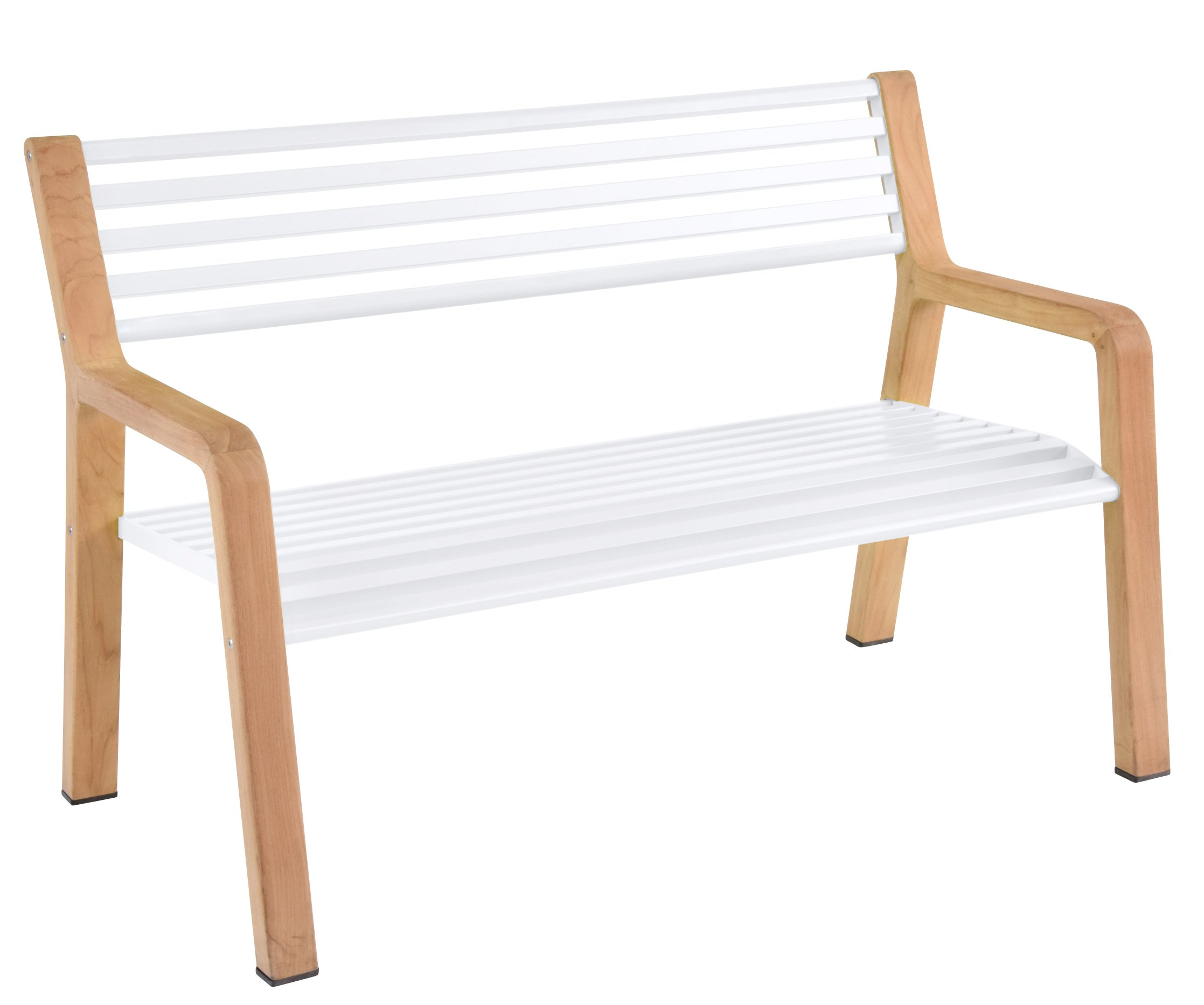 Somerset Bank Outdoor Fermob Gartenbank aus Holz und weißem Aluminium für den Außenbereich.