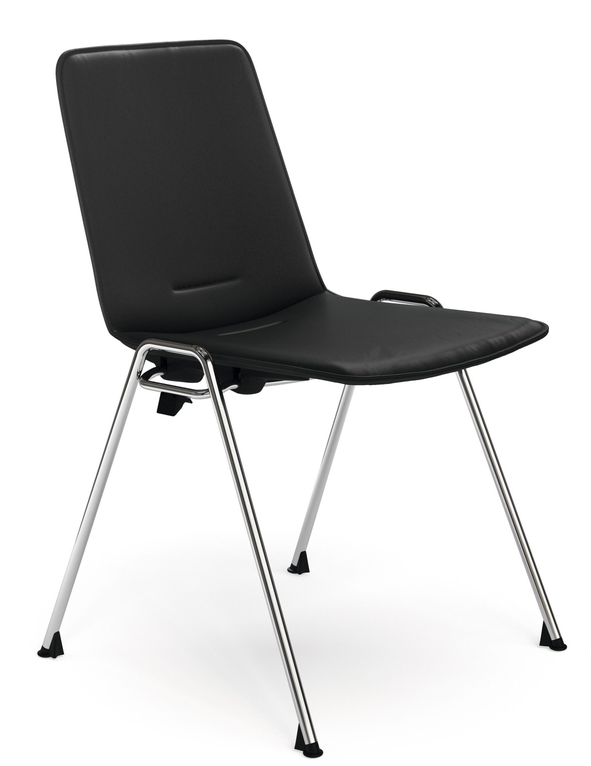 Schwarzer 1650 Yunity Chair Stuhl von Walter Knoll mit verchromtem Gestell und Lederbezug.