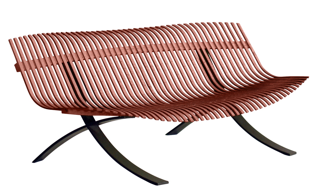 Charivari Gartenbank von Fermob, Outdoor Sitzbank aus Metall in Terrakotta, modernes Design.