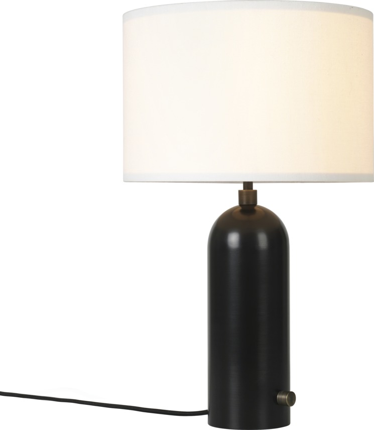 Gravity Tischleuchte Small von Gubi: Schwarze Tischlampe mit hellem Lampenschirm für stilvolle Beleuchtung.