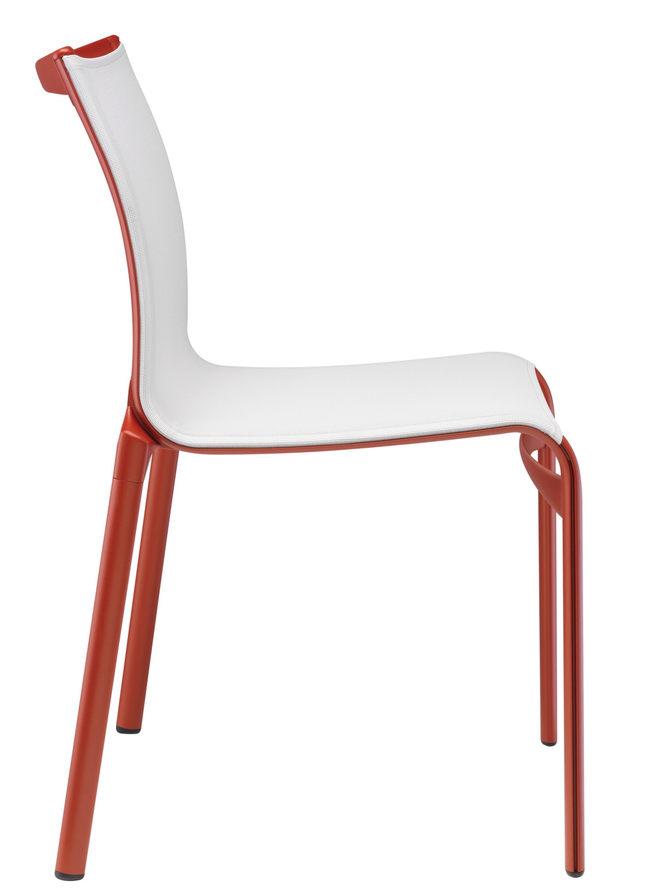 Bigframe Stuhl von Alias, Modell 440/441, mit rotem Gestell und weißer Sitzfläche, Seitenansicht.