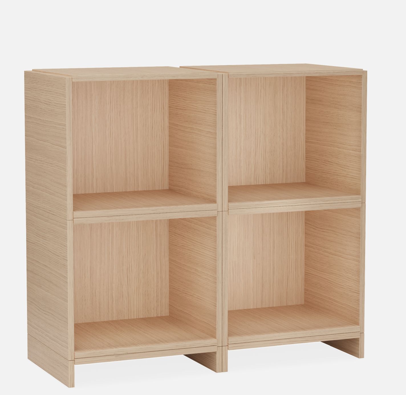 Bricks System Regal von Woud, helles Holz, quadratisch, mit vier Fächern für Wohnzimmer und Büro.