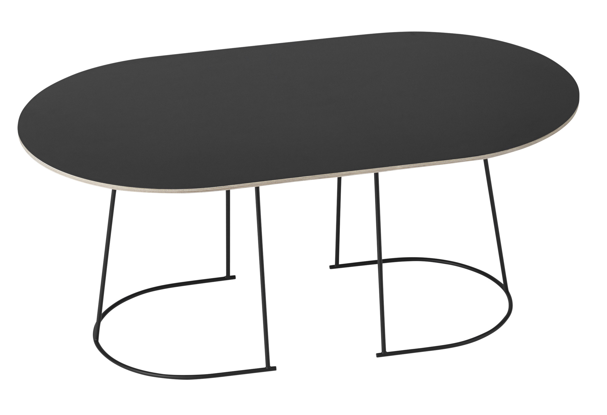 Schwarzer Airy Coffee Table von Muuto mit ovaler Tischplatte und filigranem Metallgestell.
