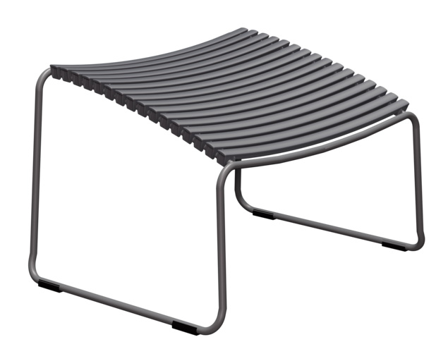 Grauer Click Fußhocker von Houe für den Außenbereich, modernes Design mit Lattenrost-Sitzfläche.