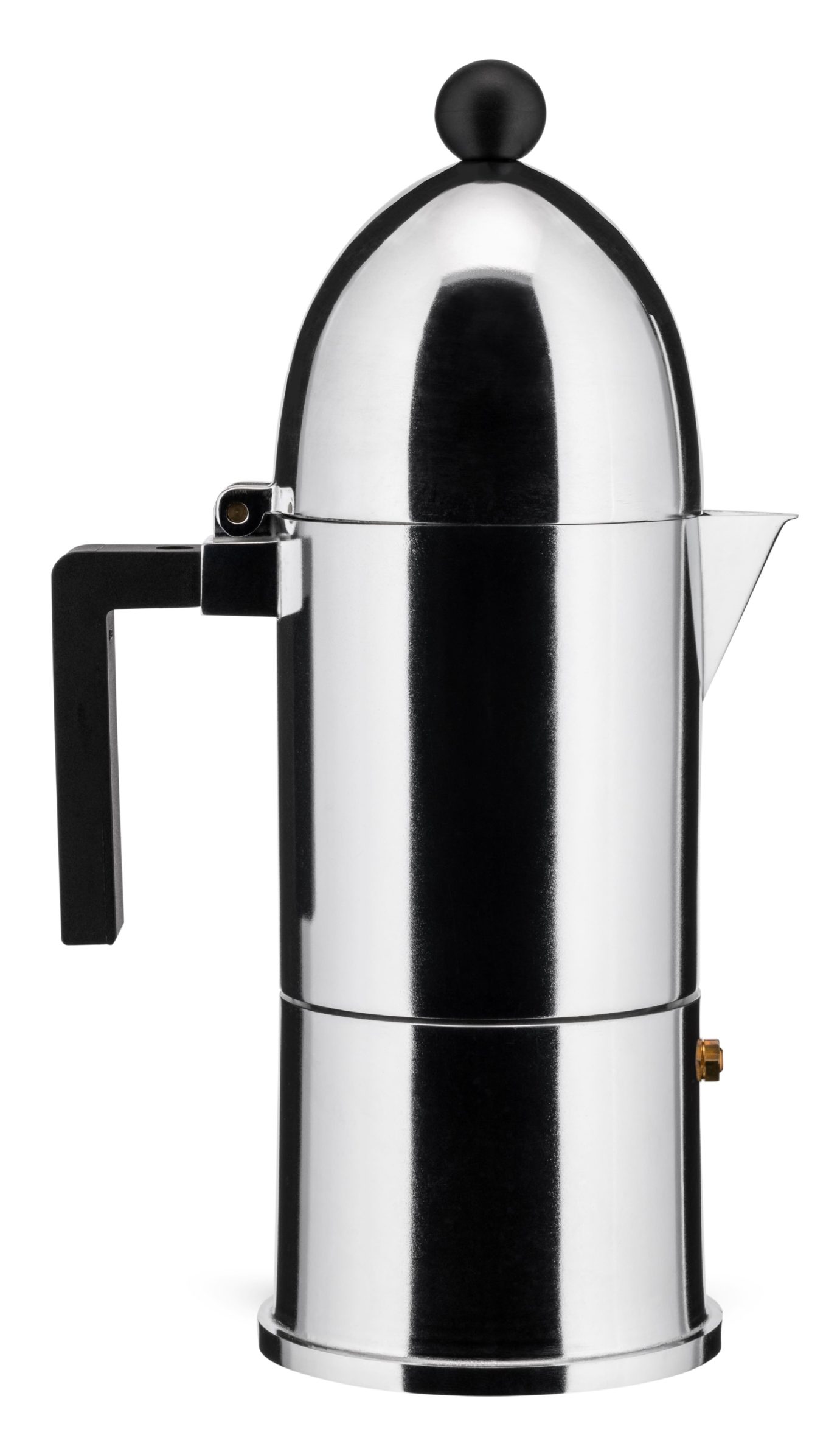 Alessi La Cupola Espressokocher aus Aluminium, mit schwarzem Griff und Knauf, für italienischen Kaffee.